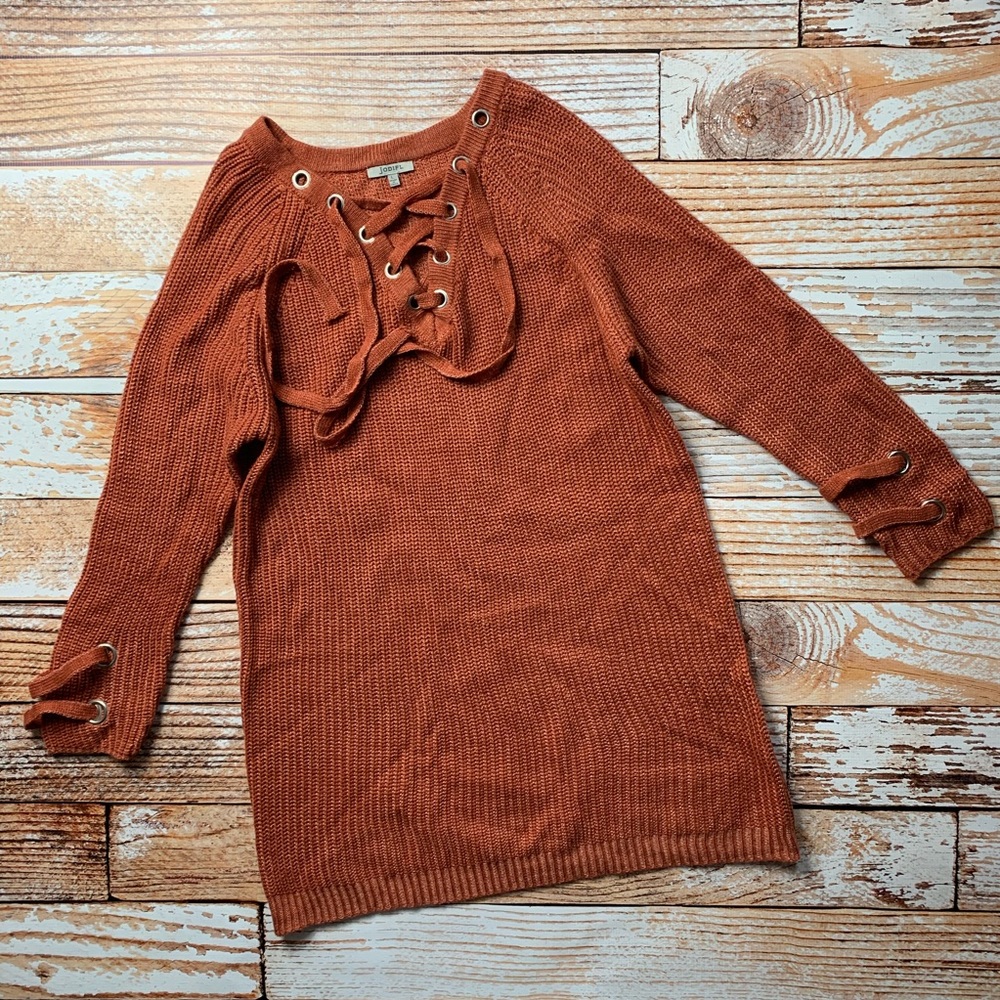 JODIFL burnt orange lace up sweater